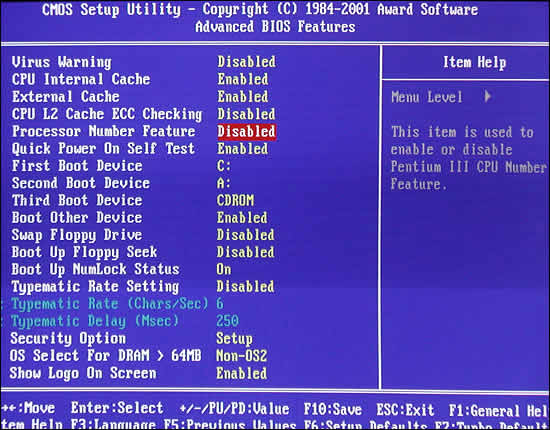 Advanced BIOS Features