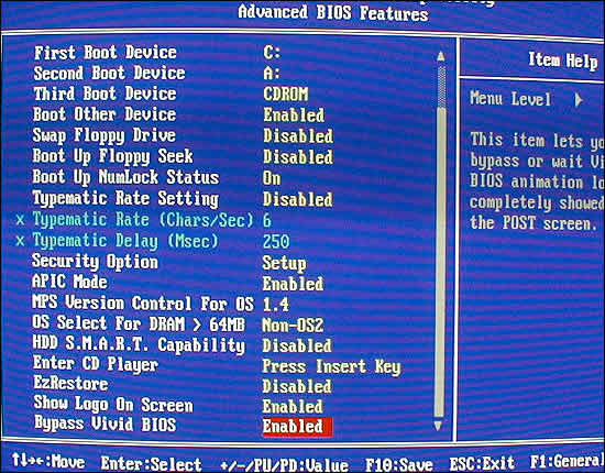Advanced BIOS Features