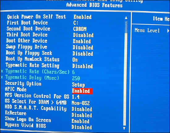 Advanced BIOS Features