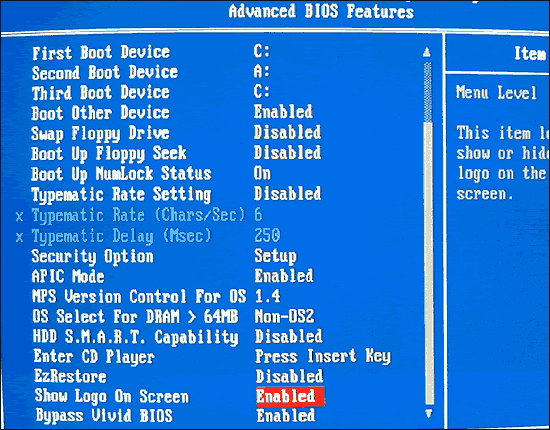 Advanced BIOS Features
