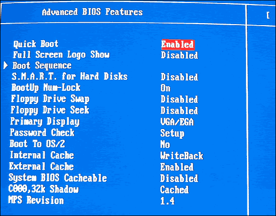 Advanced BIOS Features