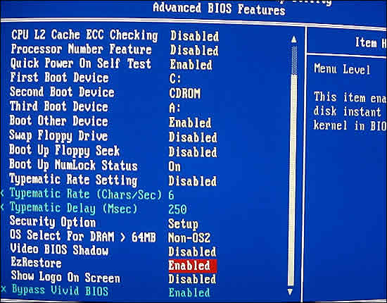 Advanced BIOS Features