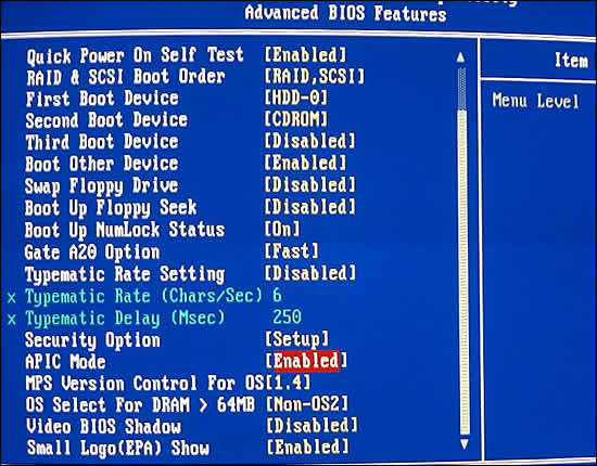 Advanced BIOS Features