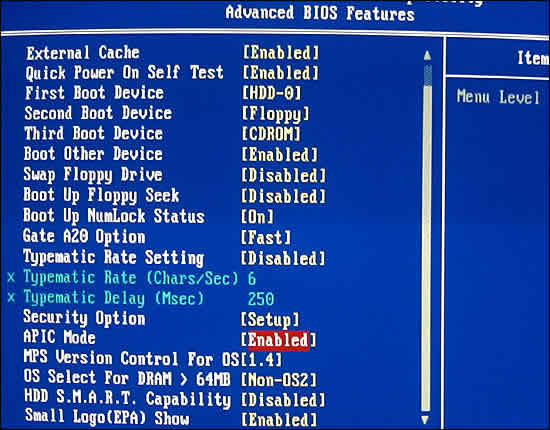 Advanced BIOS Features