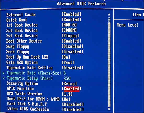 Advanced BIOS Features