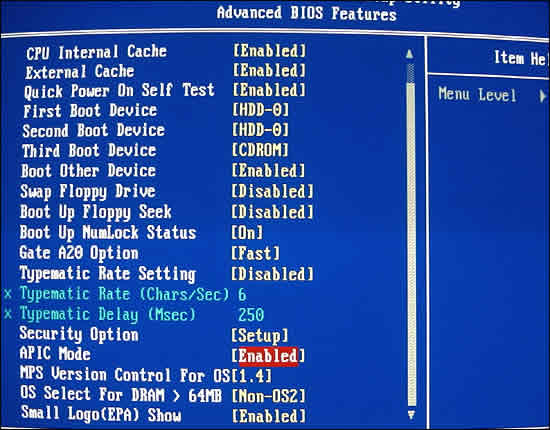 Advanced BIOS Features