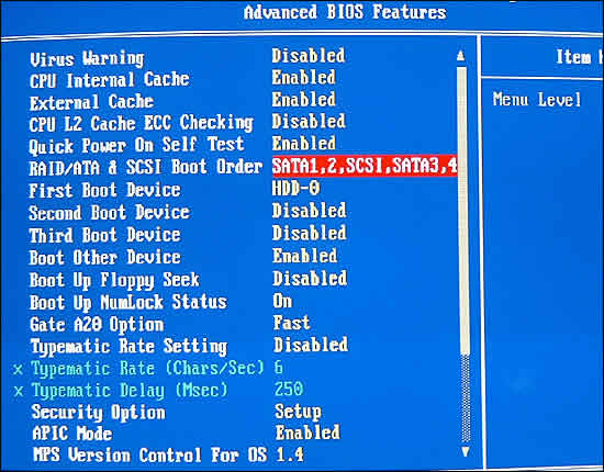 Advanced BIOS Features