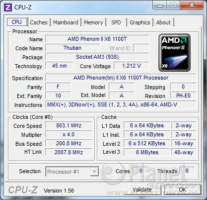 CPU-Z CPU AMD Phenom II X6 1100T