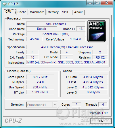 AMD Phenom II Deneb - CPU-Z Cool'n'Quiet