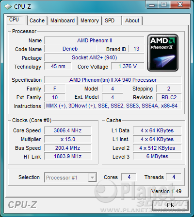 AMD Phenom II Deneb - CPU-Z CPU