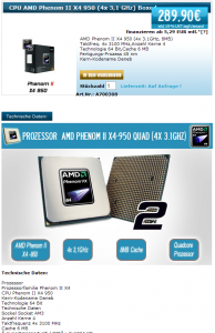 AMD Phenom II X4 950 bei erstem Shop gelistet