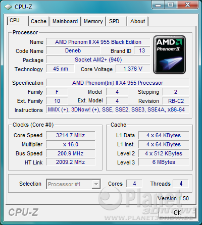 AMD Phenom II X4 955 Black Edition - CPU-Z