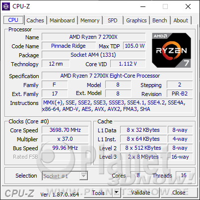 AMD Ryzen 7 2700X - CPU-Z: CPU ohne Turbo