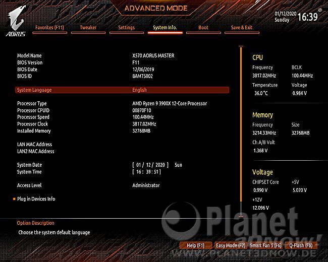 Gigabyte X570 Aorus Master: BIOS