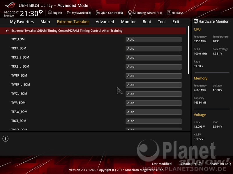 Speichertimings im BIOS des ASUS Crosshair VI Hero, derzeit ohne Funktion